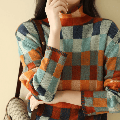 Pull à col roulé élégant en patchwork