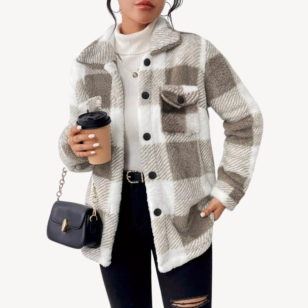 Veste polaire à carreaux stylée pour femme