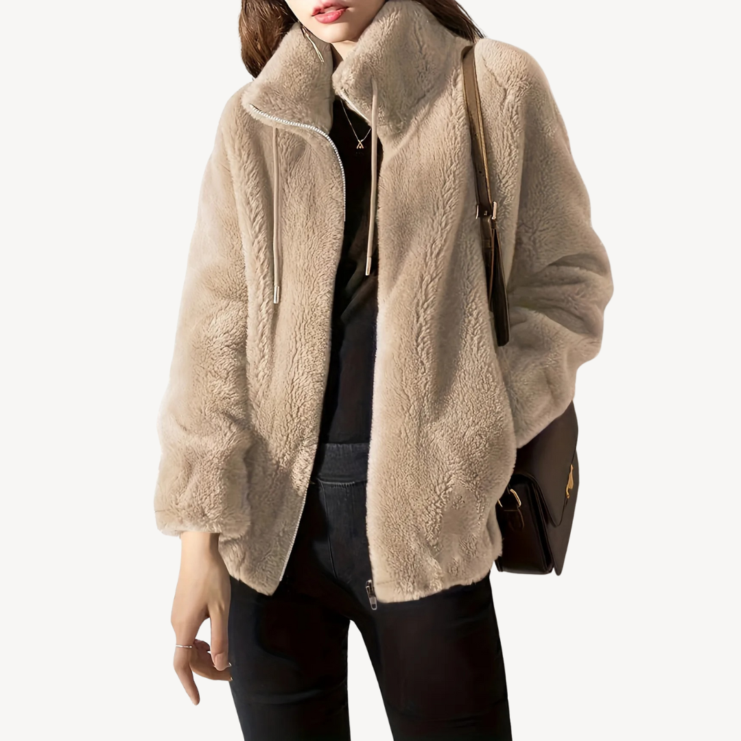 Veste femme tendance en fausse fourrure avec fermeture éclair