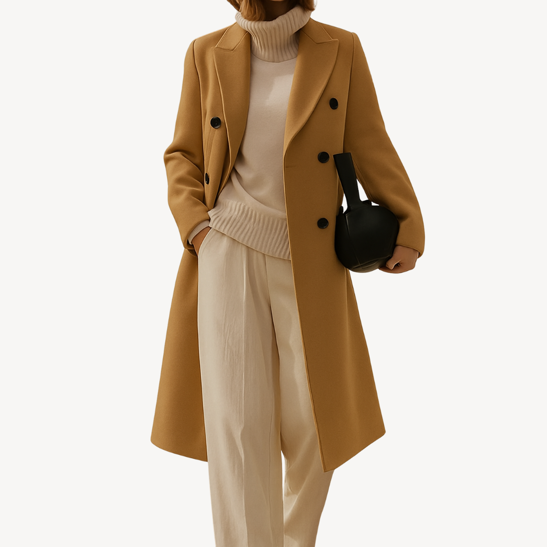 Élégant manteau d'hiver femme, coupe droite à double boutonnage