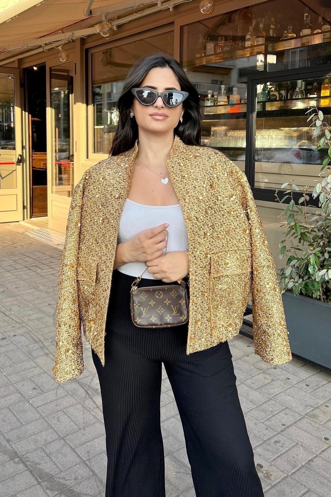 Veste pailletée col métallique pour femme