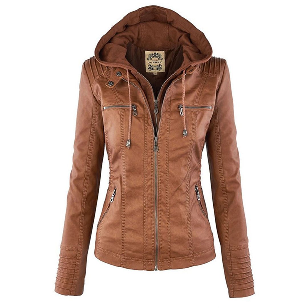 Blouson en cuir slim fit style motard pour femme