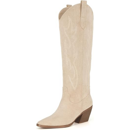 Bottes de cowboy stylées à talon bas aspect daim