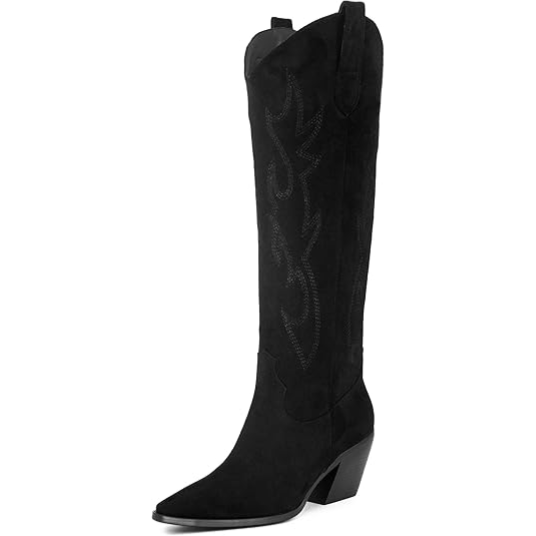 Bottes de cowboy stylées à talon bas aspect daim