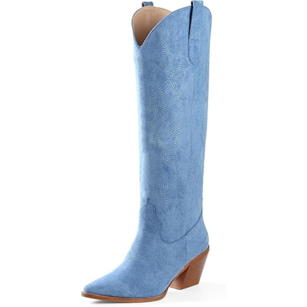Bottes de cowboy stylées à talon bas aspect daim