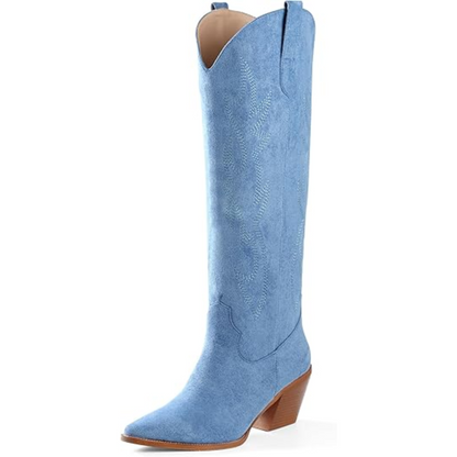 Bottes de cowboy stylées à talon bas aspect daim