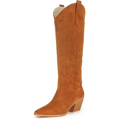 Bottes de cowboy stylées à talon bas aspect daim