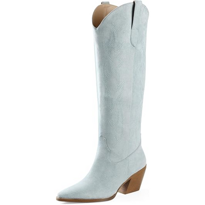 Bottes de cowboy stylées à talon bas aspect daim