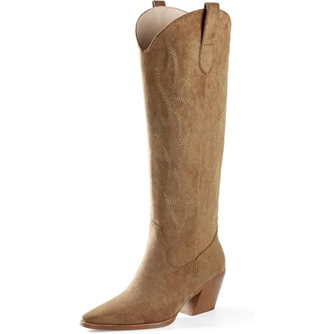 Bottes de cowboy stylées à talon bas aspect daim