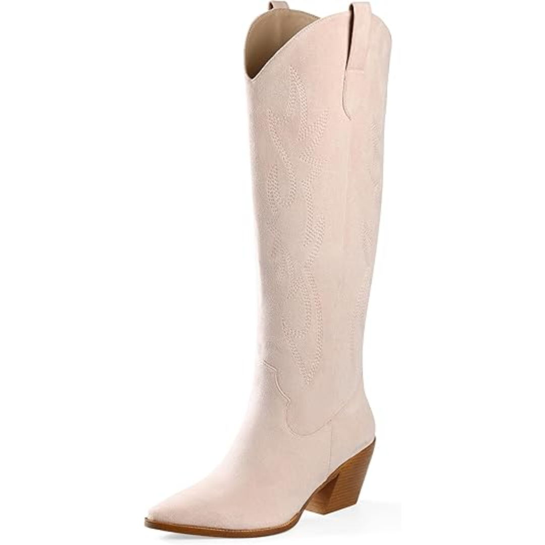 Bottes de cowboy stylées à talon bas aspect daim