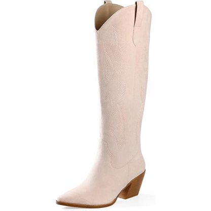 Bottes de cowboy stylées à talon bas aspect daim