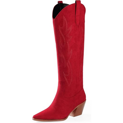 Bottes de cowboy stylées à talon bas aspect daim