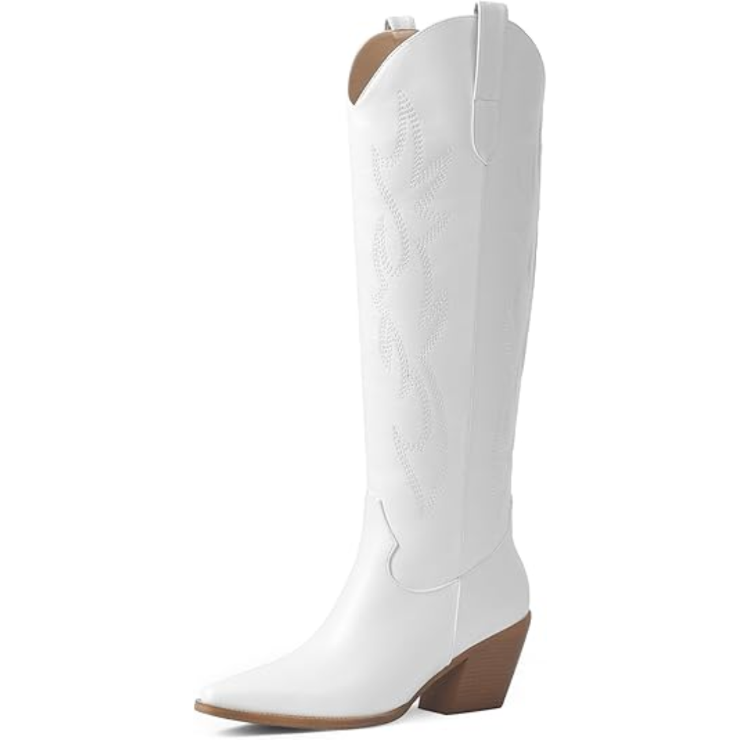 Bottes de cowboy stylées à talon bas aspect daim