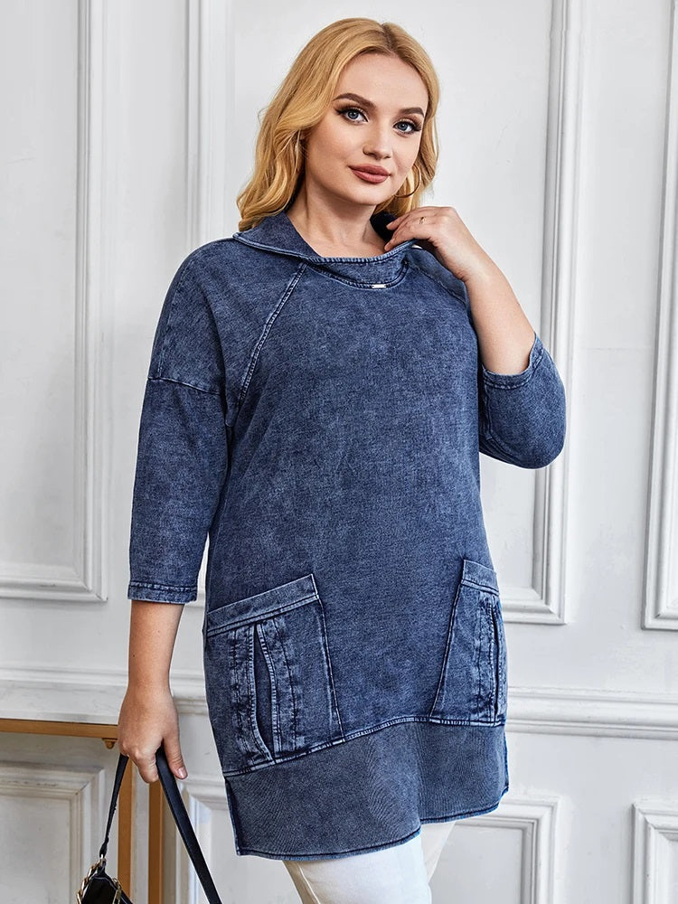 Veste en jean grande taille à coupe incurvée pour femmes