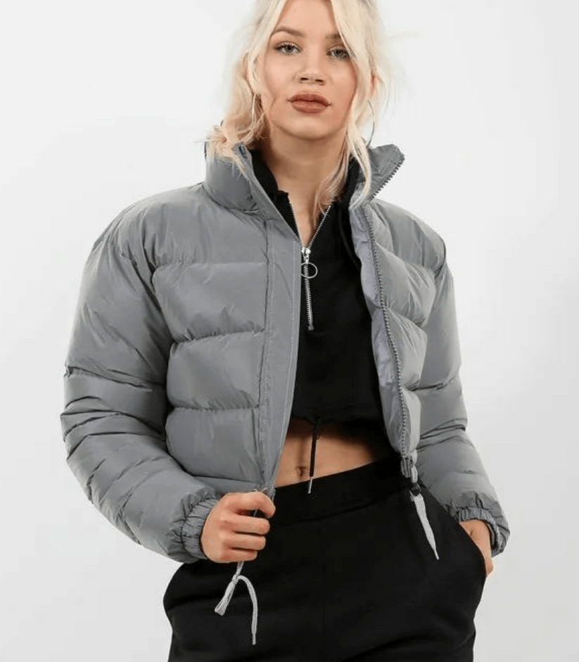 Kurze Pufferjacke Sportlich mit Reißverschluss - IdealeKleiden