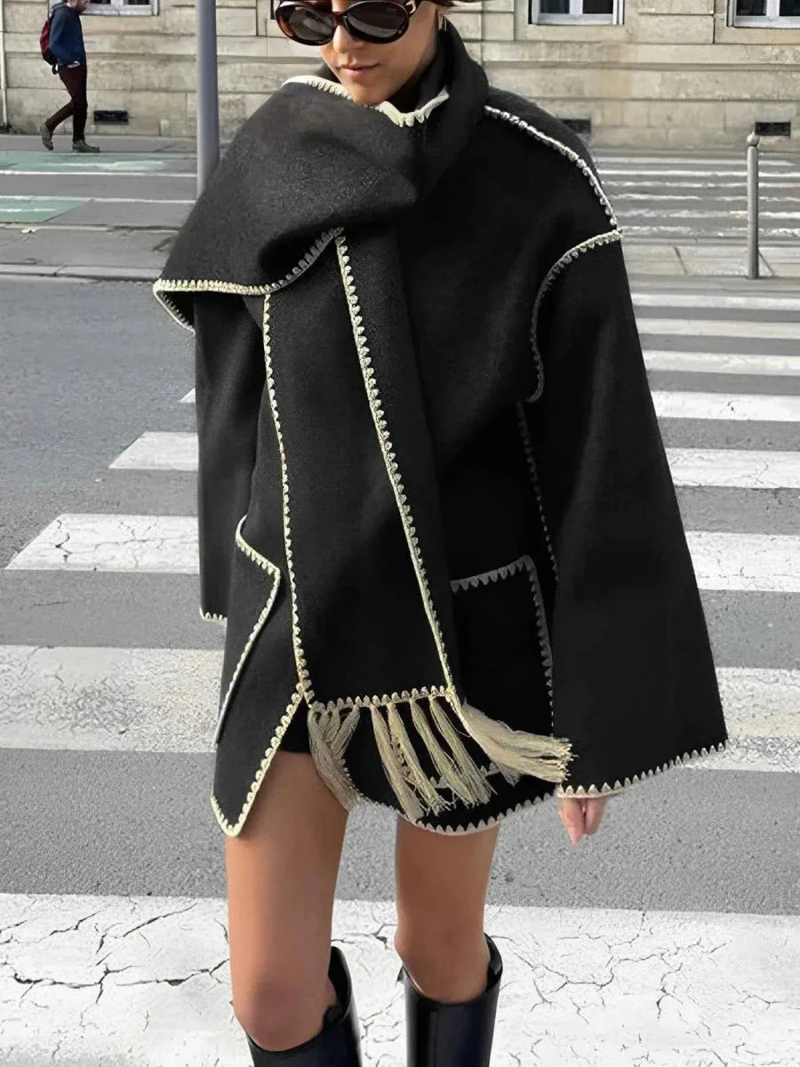 Veste courte en cuir à col châle