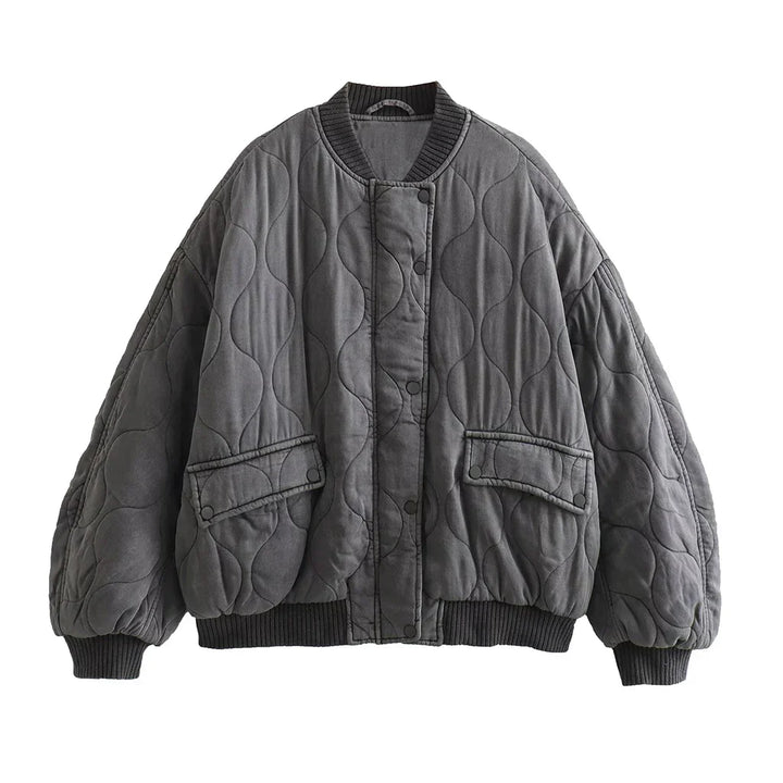 Übergroße Damen Bomberjacke Grau Oversized - IdealeKleiden