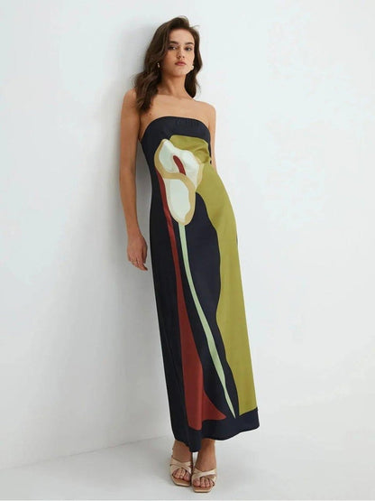 Lana – Maxikleid mit Trend-Print und Bandeau-Ausschnitt - IdealeKleiden