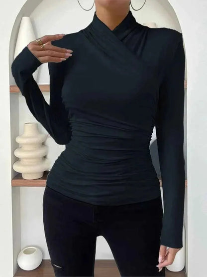 Lara - Blouse femme manches longues effet cache-cœur