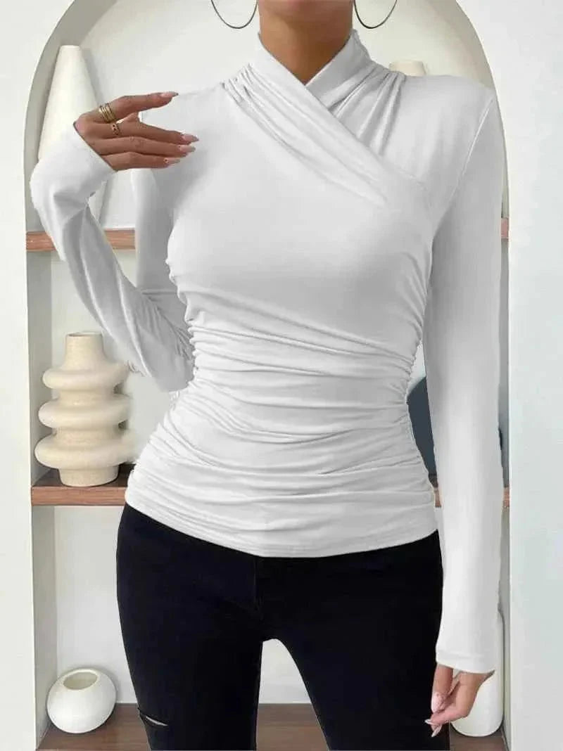 Lara - Damenbluse Langarm Wickel Look - IdealeKleiden
