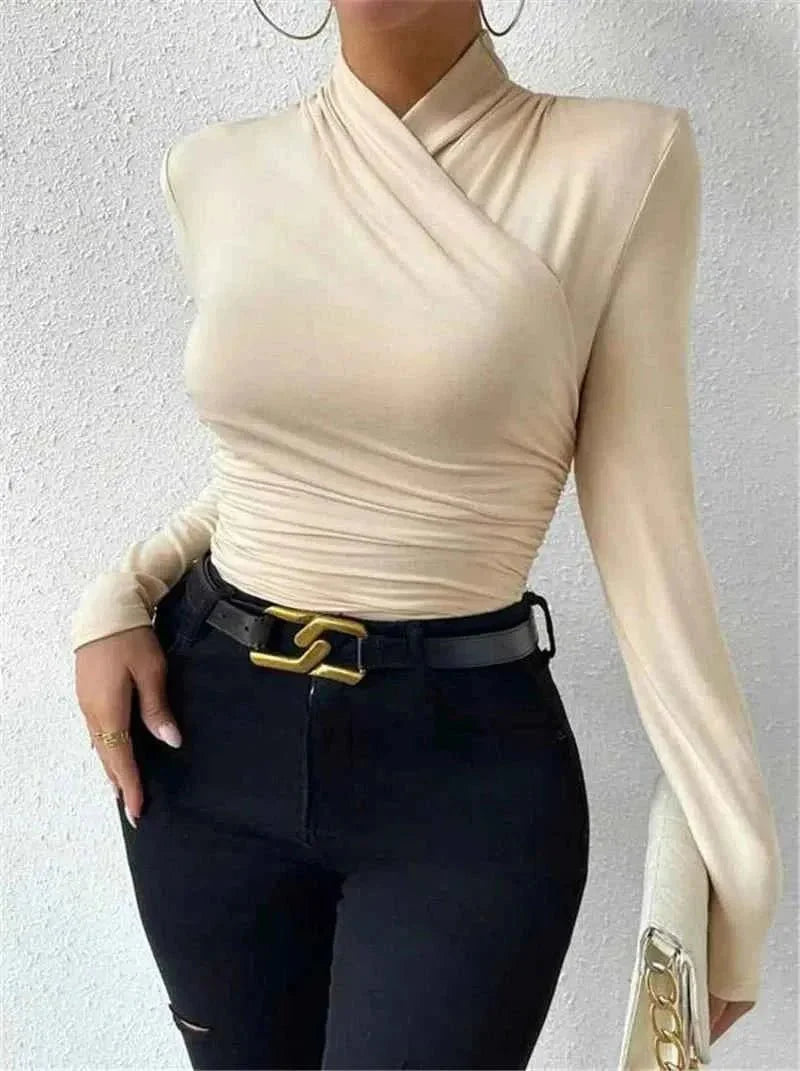 Lara - Blouse femme manches longues effet cache-cœur