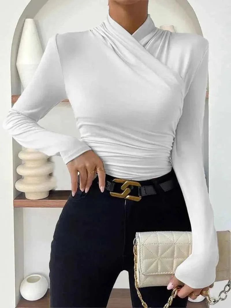 Lara - Blouse femme manches longues effet cache-cœur