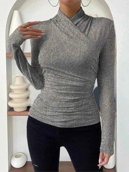 Lara - Blouse femme manches longues effet cache-cœur