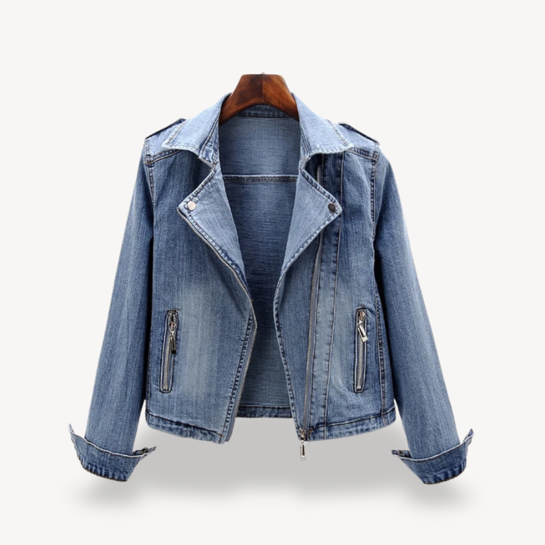Mode Femme Blouson de motard en jean bleu