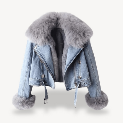 Veste femme stylée | Veste en jean doublée fausse fourrure femme