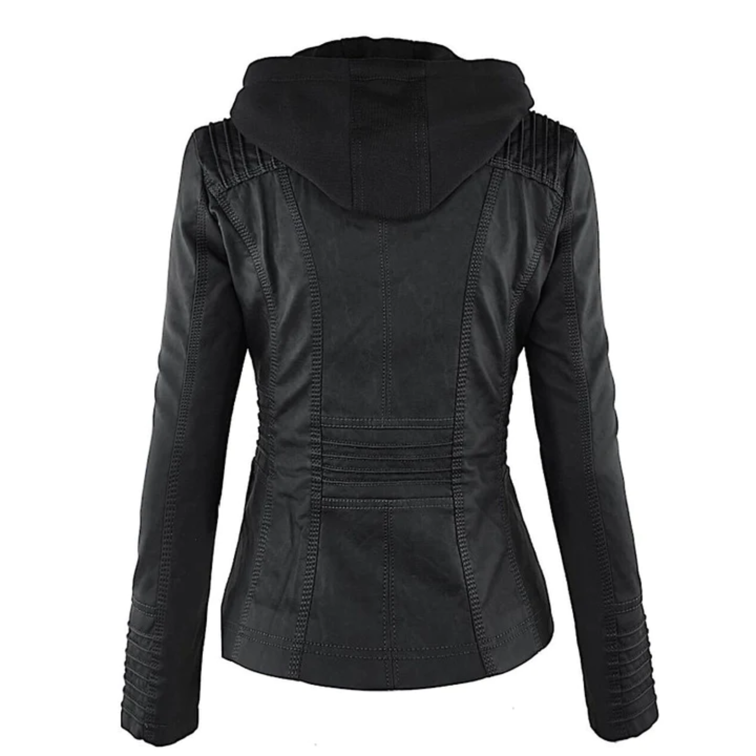 Stylische Lederjacke Damen Kapuzenmantel - IdealeKleiden
