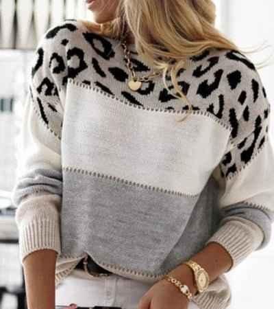 Pull pour femme imprimé léopard tendance color block