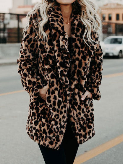 Manteau d'hiver femme stylé à imprimé léopard
