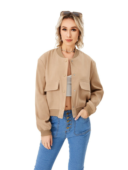 Moderne Damen-Bomberjacke Mit Knöpfen - IdealeKleiden