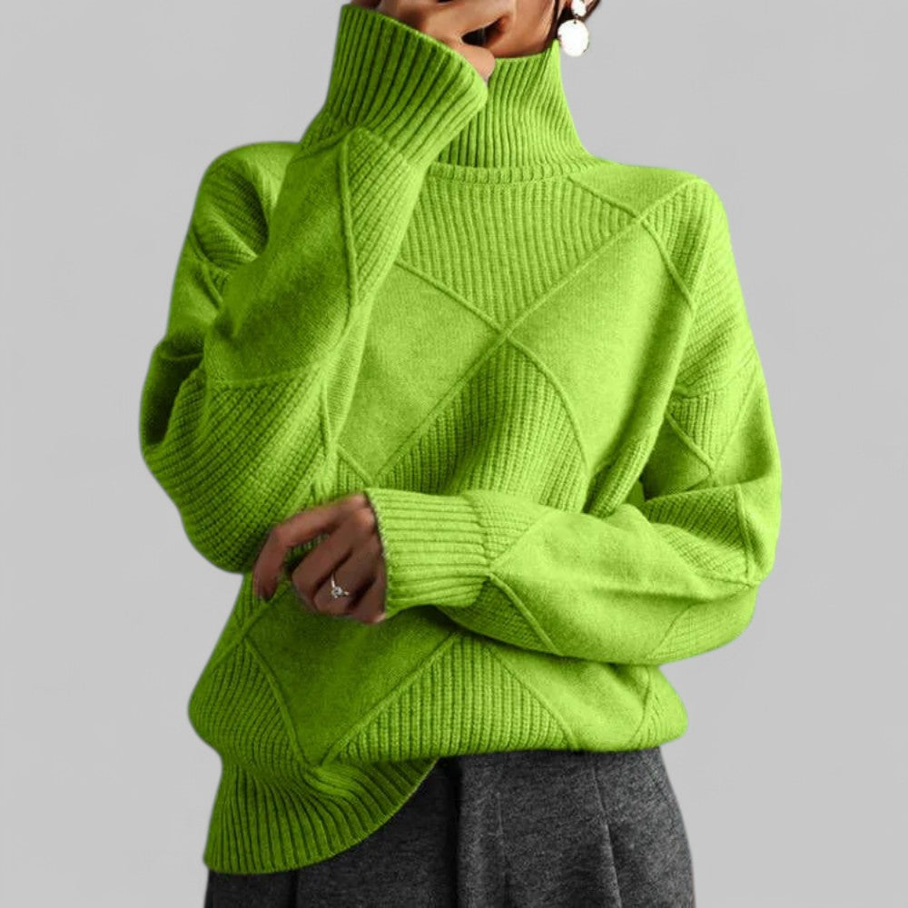 Pull over oversize femme à col roulé motif hiver