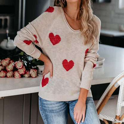 Pull en tricot pour femme motif cœur élégant