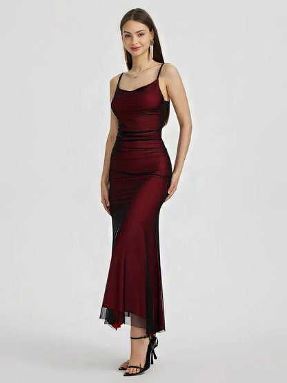 Robe de cocktail cintrée Rouge Asymétrique