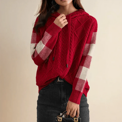 Grand sweat à capuche tricoté pour femme, motif tressé oversize