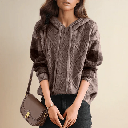 Große Strickhoodie Damen Oversize Zopf Muster - IdealeKleiden