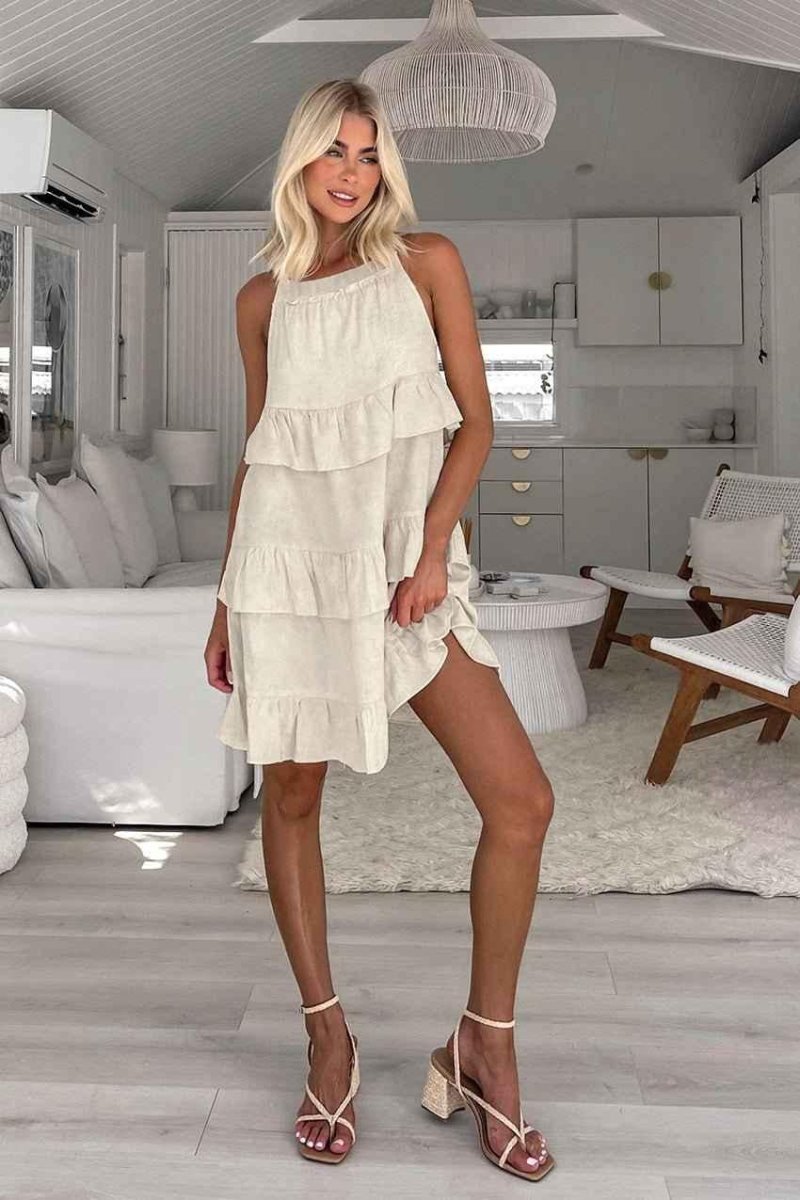 Robe élégante en coton blanc cassé ligne A