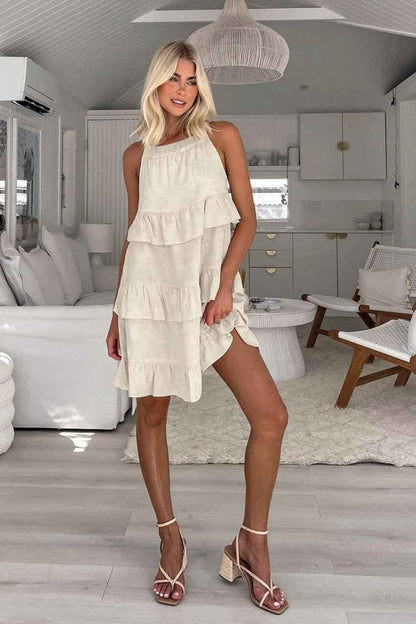 Robe élégante en coton blanc cassé ligne A