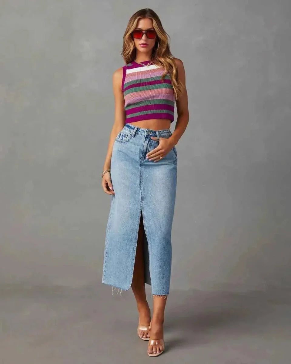 Jupe en jean moderne de haute qualité pour femme avec fente