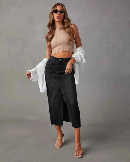 Jupe en jean moderne de haute qualité pour femme avec fente