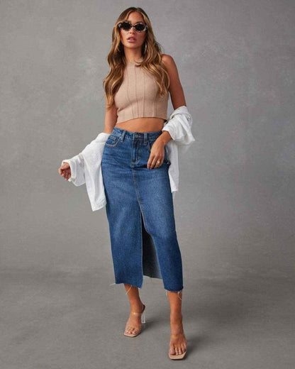 Jupe en jean moderne de haute qualité pour femme avec fente