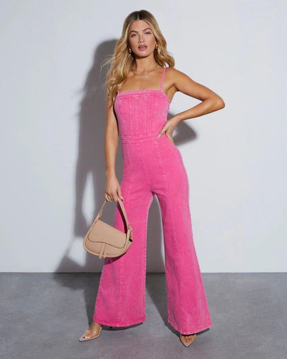 Livia - Combinaison chic en jean pour femme avec bustier