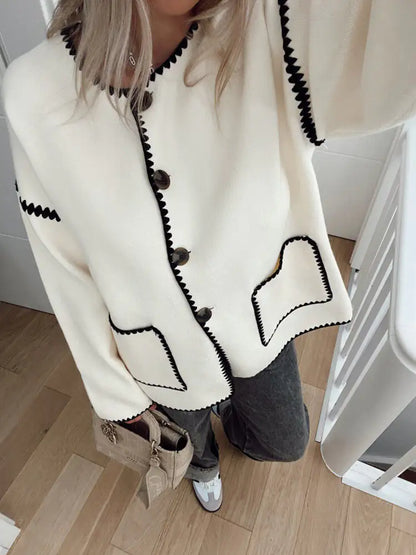 Gilet long femme contrasté à boutons
