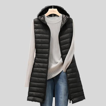 Veste femme mode Longue doudoune sans manches à fermeture éclair