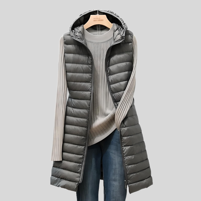 Veste femme mode Longue doudoune sans manches à fermeture éclair