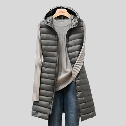 Veste femme mode Longue doudoune sans manches à fermeture éclair