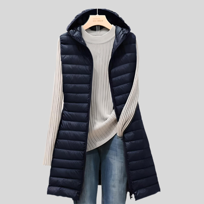 Veste femme mode Longue doudoune sans manches à fermeture éclair