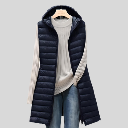 Veste femme mode Longue doudoune sans manches à fermeture éclair